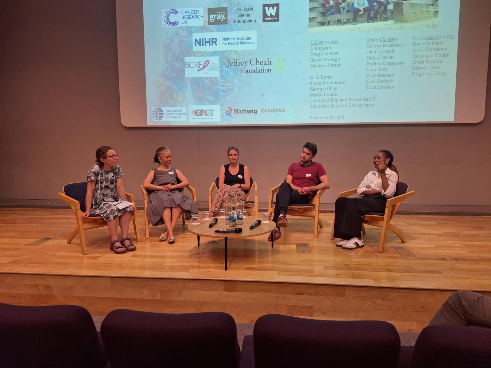Linia Zambezi speaking on a panel at the Cambridge Department of Genomic Medicine Summer Conference